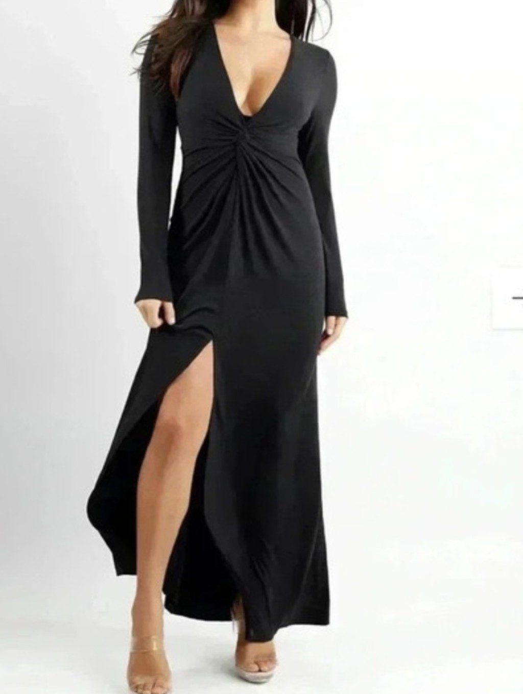 Poppilush Black Long Sleeve Twist-Front Maxi Dress With Built-In Compression